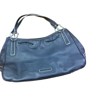 BCBG Maxazria Black Pebble Leather Shoulder Bag Contrast Stitching Purse